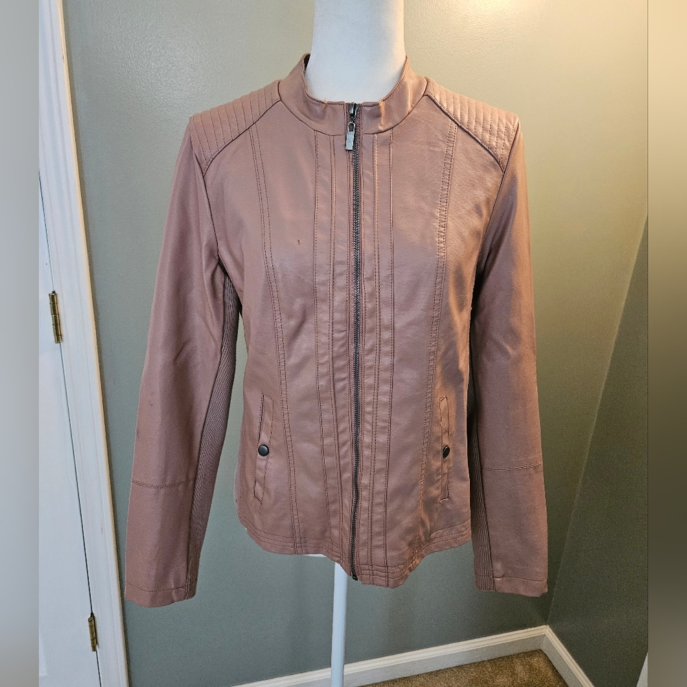 New Directions Women's Size Medium M Mauve Faux Leather Jacket